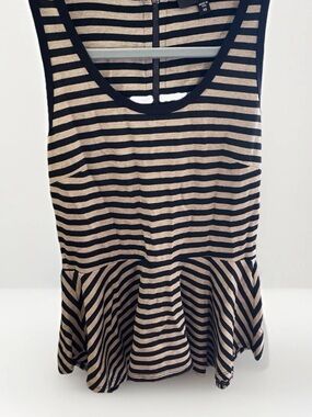 Karen Kane Black & Tan Striped Peplum Tank